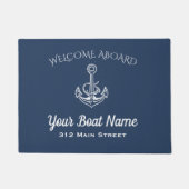 Nautical Navy Blue Welkom aan boord Anker Boot Naa Deurmat (Voorkant)