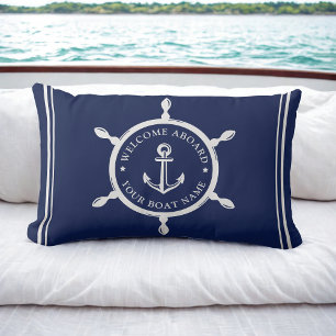 Nautical Navy Blue Welkom aan boord van aangepaste Kussen