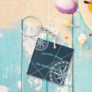 Nautical Navy Blue Welkom aan boord van Compass Ro Sleutelhanger