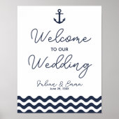Nautical Navy Blue Welkom bij onze trouwafdruk Poster (Voorkant)
