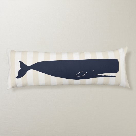 Nautical Navy Blue Whale & Stripes Lichaamskussen (Achterkant)