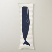 Nautical Navy Blue Whale & Stripes Lichaamskussen (Voorkant Verticaal)
