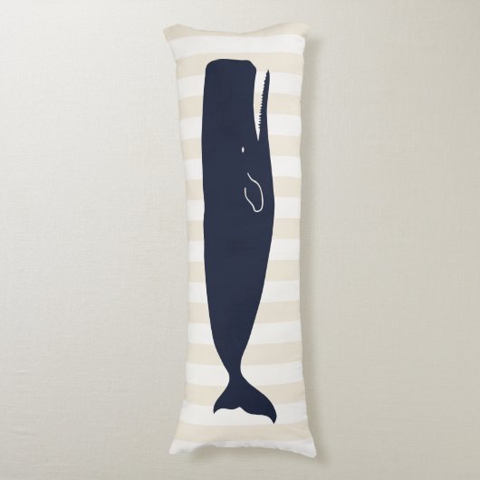 Nautical Navy Blue Whale & Stripes Lichaamskussen (Voorkant Verticaal)