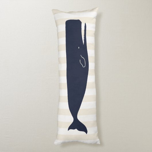 Nautical Navy Blue Whale & Stripes Lichaamskussen (Achterkant (Verticaal))