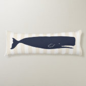 Nautical Navy Blue Whale & Stripes Lichaamskussen (Voorkant)