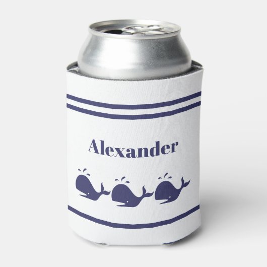 Nautical Navy Blue Whale White kustwoon Blikjeskoeler (Blikje Voorkant)