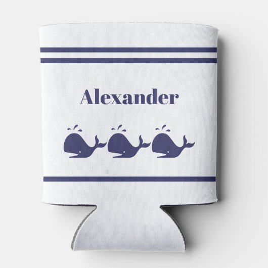 Nautical Navy Blue Whale White kustwoon Blikjeskoeler (Achterkant)