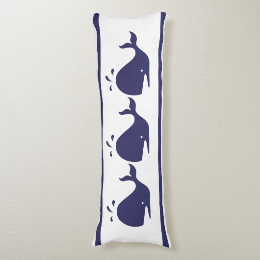 Nautical Navy Blue Whale White kustwoon Lumb Lichaamskussen (Voorkant Verticaal)