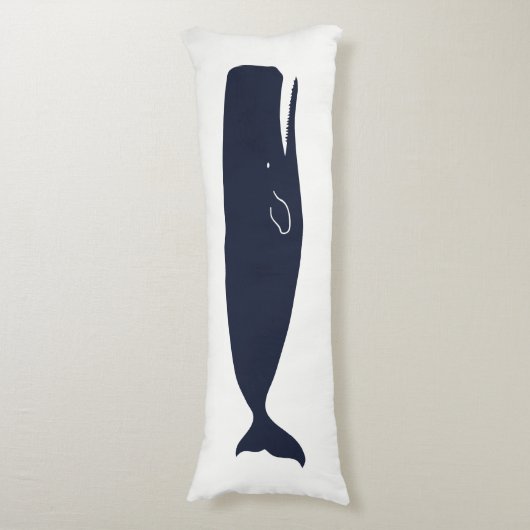 Nautical Navy Blue Whale & White Lichaamskussen (Voorkant Verticaal)