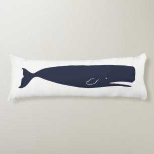 Nautical Navy Blue Whale & White Lichaamskussen