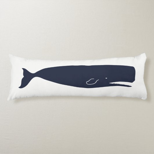 Nautical Navy Blue Whale & White Lichaamskussen (Voorkant)
