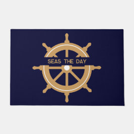 Nautical Navy Blue Wheel Custom Name Deurmat