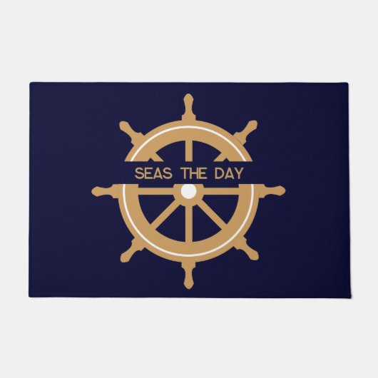 Nautical Navy Blue Wheel Custom Name Deurmat (Voorkant)