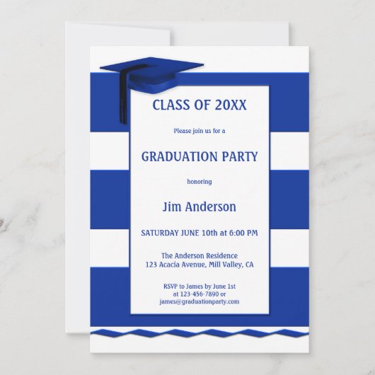 Nautical Navy Blue White Afstuderen Kaart (Voorkant)