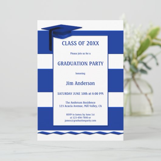 Nautical Navy Blue White Afstuderen Kaart (Staand voorkant)