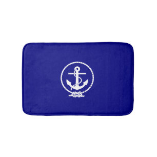 Nautical Navy Blue White Anchor Badmat
