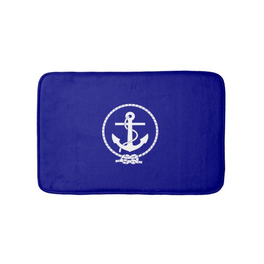 Nautical Navy Blue White Anchor Badmat (Voorkant)