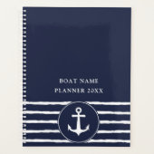Nautical Navy Blue White Anchor Boat Name 2023 Planner (Voorkant)
