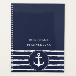 Nautical Navy Blue White Anchor Boat Name 2023 Planner