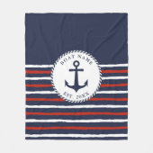 Nautical Navy Blue White Anchor Boat Name Fleece Deken (Voorkant)