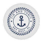 Nautical Navy Blue & White Anchor Boat Name Snijplank (Voorkant)
