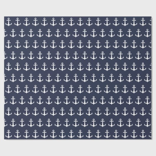 Nautical Navy Blue White Anchor Cadeaupapier (Vlak)