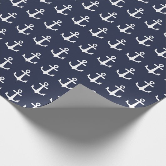 Nautical Navy Blue White Anchor Cadeaupapier (Hoek)