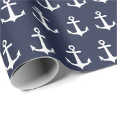 Nautical Navy Blue White Anchor Cadeaupapier (Rol Hoek)
