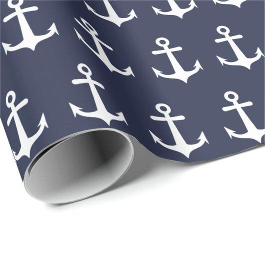Nautical Navy Blue White Anchor Cadeaupapier (Rol Hoek)