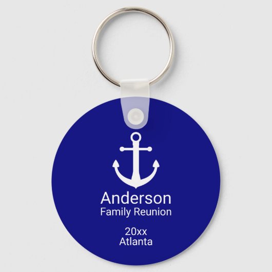 Nautical Navy Blue & White Anchor Family Reunion Sleutelhanger (Voorkant)