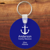 Nautical Navy Blue & White Anchor Family Reunion Sleutelhanger (Achterkant)