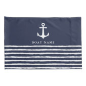 Nautical Navy Blue White Anchor Stripes Boat Name Kussensloop (Achterkant-Rechts)