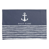 Nautical Navy Blue White Anchor Stripes Boat Name Kussensloop (Voorkant-Rechts)