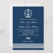 Nautical Navy Blue White Anchor Stripes Wedding Kaart (Voorkant)