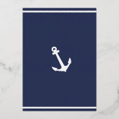 Nautical Navy Blue White Anchor Wedding Gold Folie Uitnodiging (Achterkant)