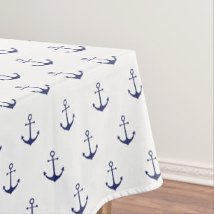 Nautical navy blue white anchorman kustkust tafelkleed
