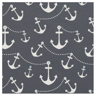 Nautical Navy Blue White Anchors Stof