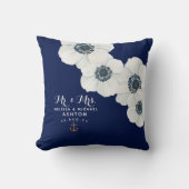 Nautical Navy Blue & White Anemones gedateerd aand Kussen (Voorkant)