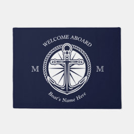 Nautical Navy Blue White Boat Name Anchor Welkom Deurmat