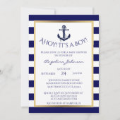 Nautical Navy Blue/White BOY Baby shower Uitnodigt Kaart (Voorkant)