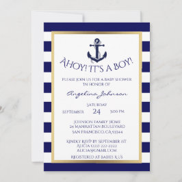Nautical Navy Blue/White BOY Baby shower Uitnodigt Kaart