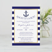 Nautical Navy Blue/White BOY Baby shower Uitnodigt Kaart (Staand voorkant)