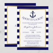 Nautical Navy Blue/White BOY Baby shower Uitnodigt Kaart (Voorkant / Achterkant)