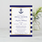 Nautical Navy Blue/White Bridal Shower Invitations Kaart (Staand voorkant)