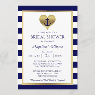 Nautical Navy Blue/White Bridal Shower Invitations Kaart