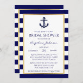 Nautical Navy Blue/White Bridal Shower Invitations Kaart (Voorkant / Achterkant)