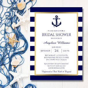 Nautical Navy Blue/White Bridal Shower Invitations Kaart