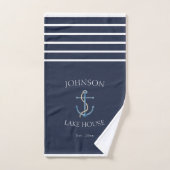 Nautical Navy Blue White Coastal Family Name Bad Handdoek (Handdoek)