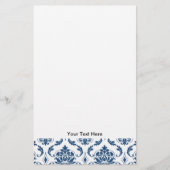 Nautical Navy Blue White Damask Pattern Briefpapier (Voorkant)