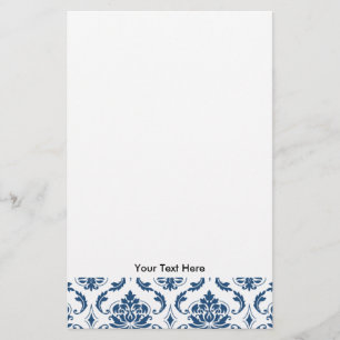 Nautical Navy Blue White  Damask Pattern Briefpapier